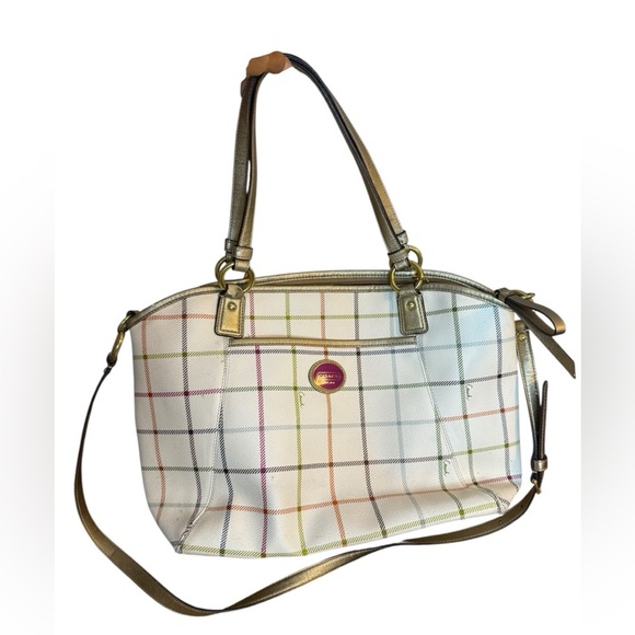 Coach Peyton Tattersall Large Plaid Tote - Picture 1 of 12